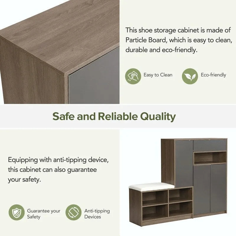 Multi-functional Shoe Storage Bench with Padded Seat