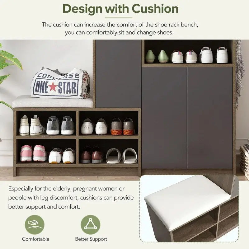 Multi-functional Shoe Storage Bench with Padded Seat