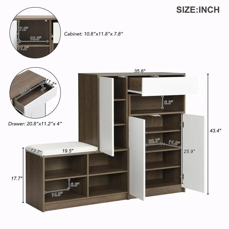 Multi-functional Shoe Storage Bench with Padded Seat