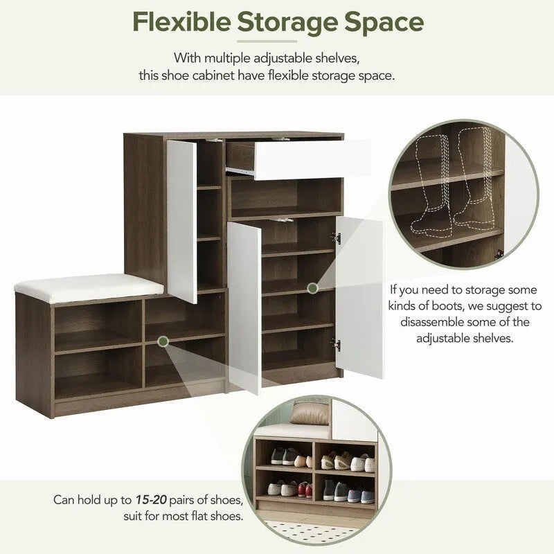 Multi-functional Shoe Storage Bench with Padded Seat