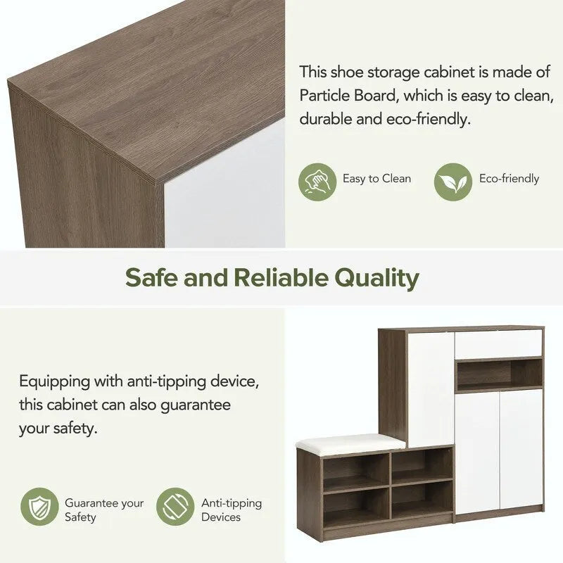 Multi-functional Shoe Storage Bench with Padded Seat