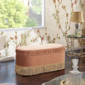 38-Inch Ruched Oval Storage Ottoman Bench with Tassel Fringe