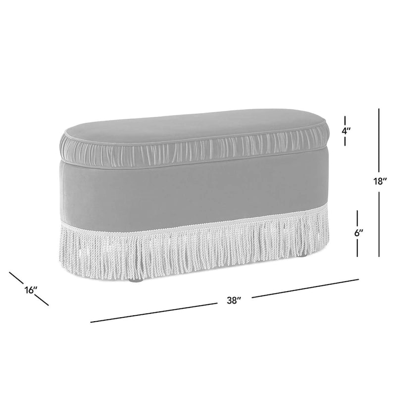 38-Inch Ruched Oval Storage Ottoman Bench with Tassel Fringe