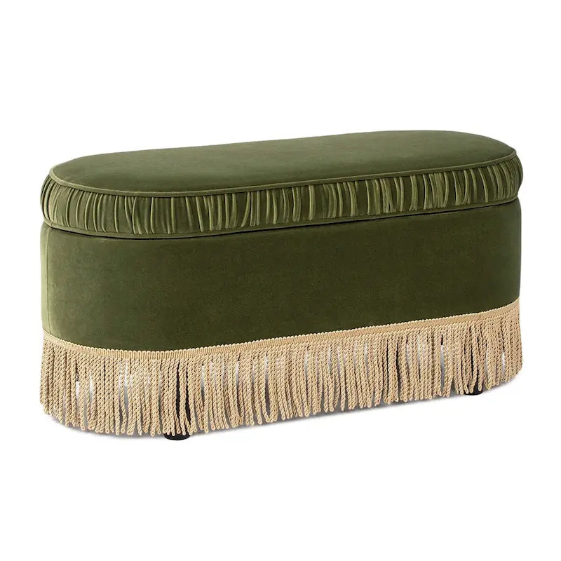 38-Inch Ruched Oval Storage Ottoman Bench with Tassel Fringe