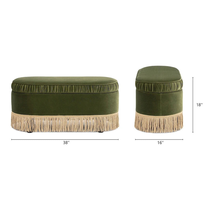 38-Inch Ruched Oval Storage Ottoman Bench with Tassel Fringe