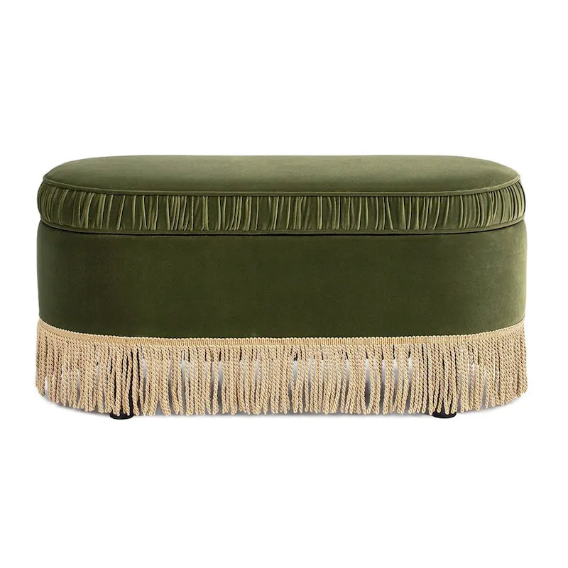 38-Inch Ruched Oval Storage Ottoman Bench with Tassel Fringe