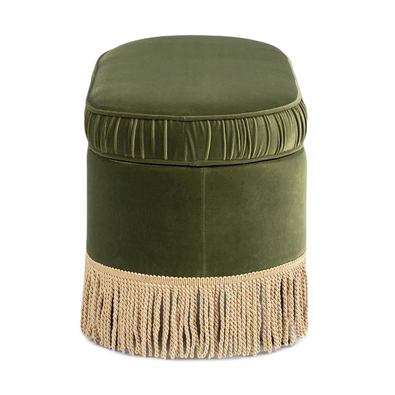 38-Inch Ruched Oval Storage Ottoman Bench with Tassel Fringe