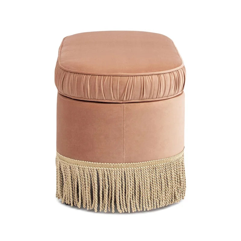 38-Inch Ruched Oval Storage Ottoman Bench with Tassel Fringe