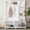 Black Hall Tree with Shoe Bench, Coat Hooks, Storage Shelves and Pegboard for Hallway