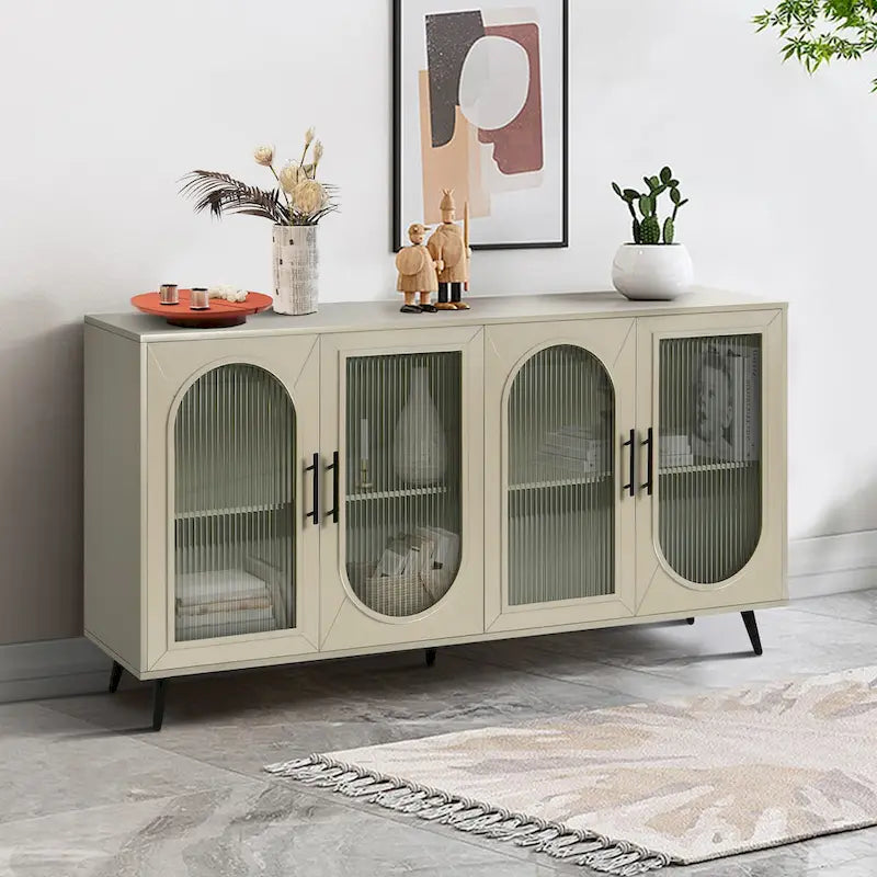TV Stand for 65+ Inch Television with Glass Door Storage Cabinet and Adjustable Shelves