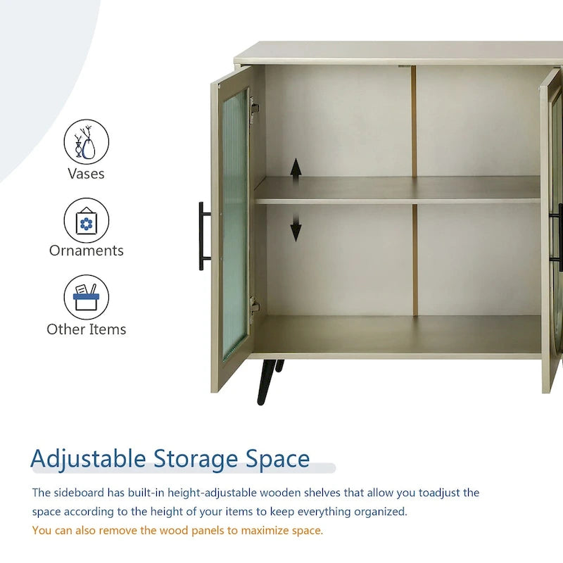 TV Stand for 65+ Inch Television with Glass Door Storage Cabinet and Adjustable Shelves