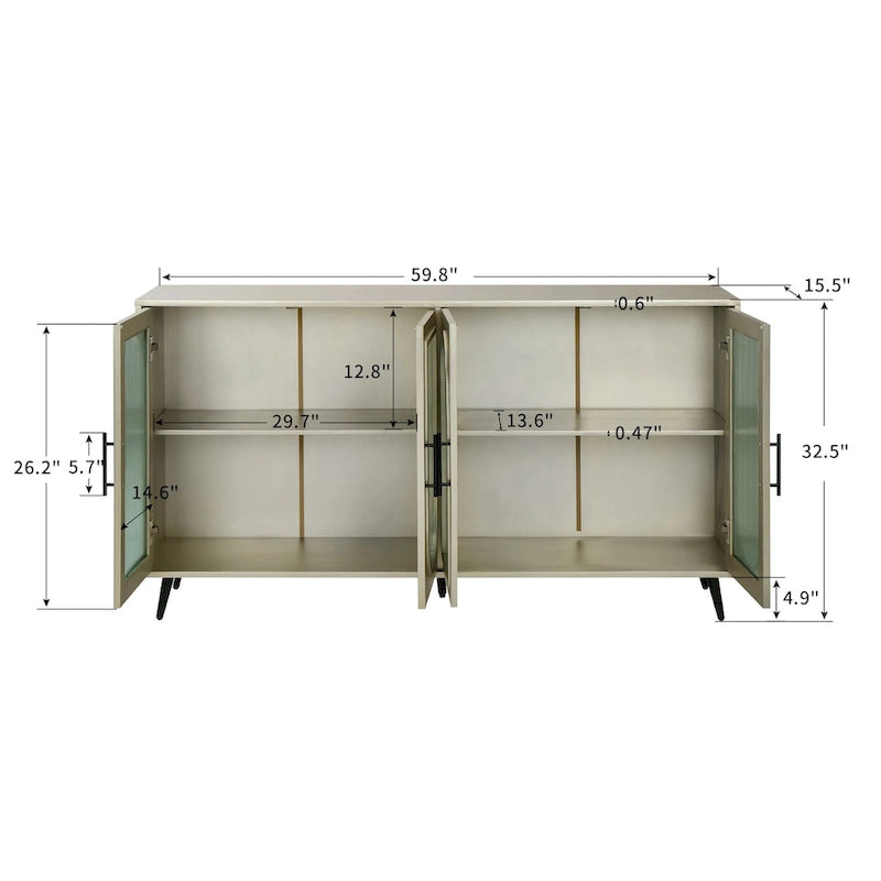 TV Stand for 65+ Inch Television with Glass Door Storage Cabinet and Adjustable Shelves