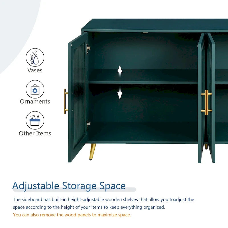 TV Stand for 65+ Inch Television with Glass Door Storage Cabinet and Adjustable Shelves