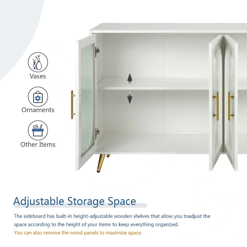 TV Stand for 65+ Inch Television with Glass Door Storage Cabinet and Adjustable Shelves