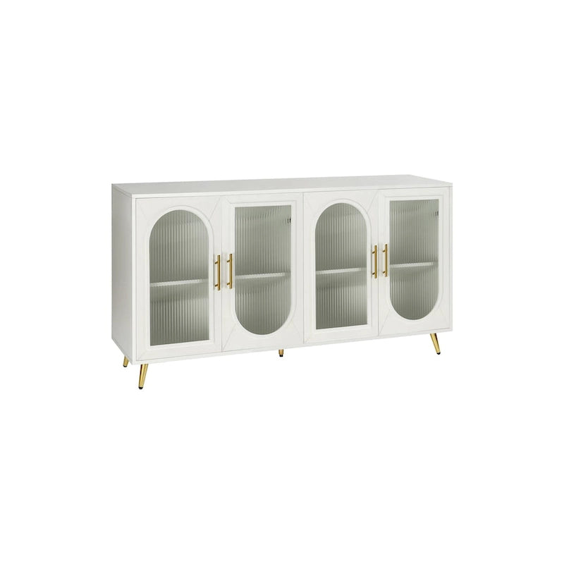 TV Stand for 65+ Inch Television with Glass Door Storage Cabinet and Adjustable Shelves