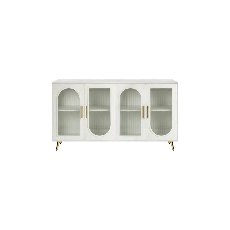 TV Stand for 65+ Inch Television with Glass Door Storage Cabinet and Adjustable Shelves