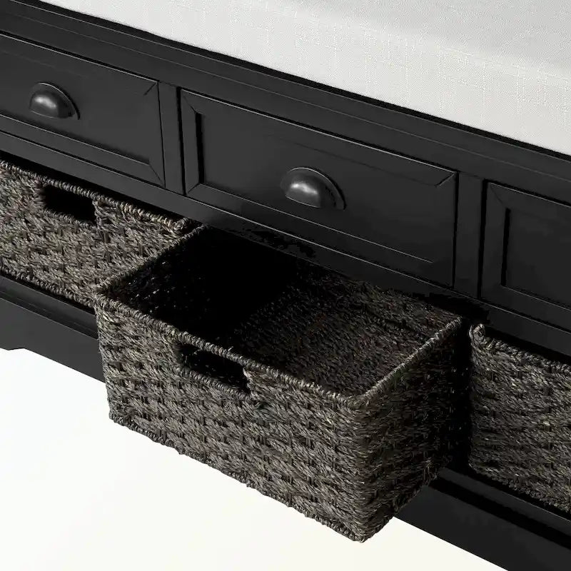 Wood Storage Bench with 3 Drawers and 3 Baskets