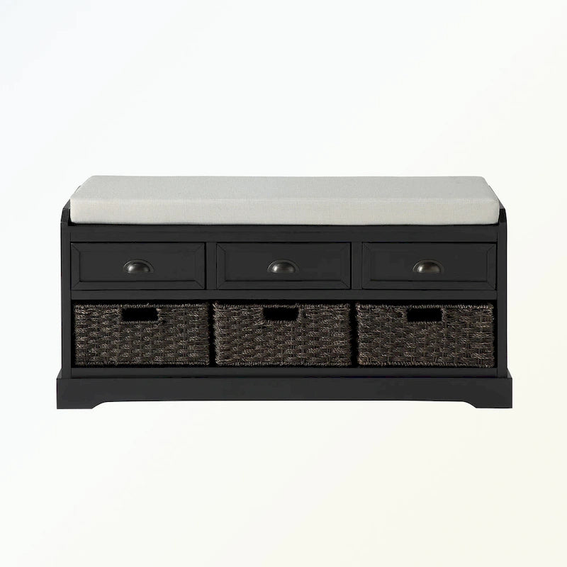Wood Storage Bench with 3 Drawers and 3 Baskets