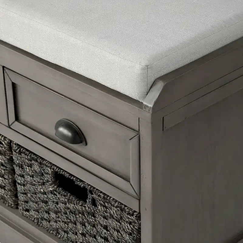 Wood Storage Bench with 3 Drawers and 3 Baskets