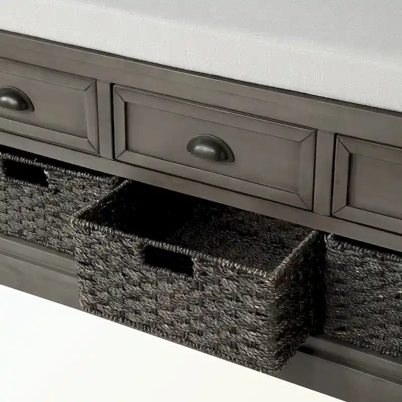 Wood Storage Bench with 3 Drawers and 3 Baskets