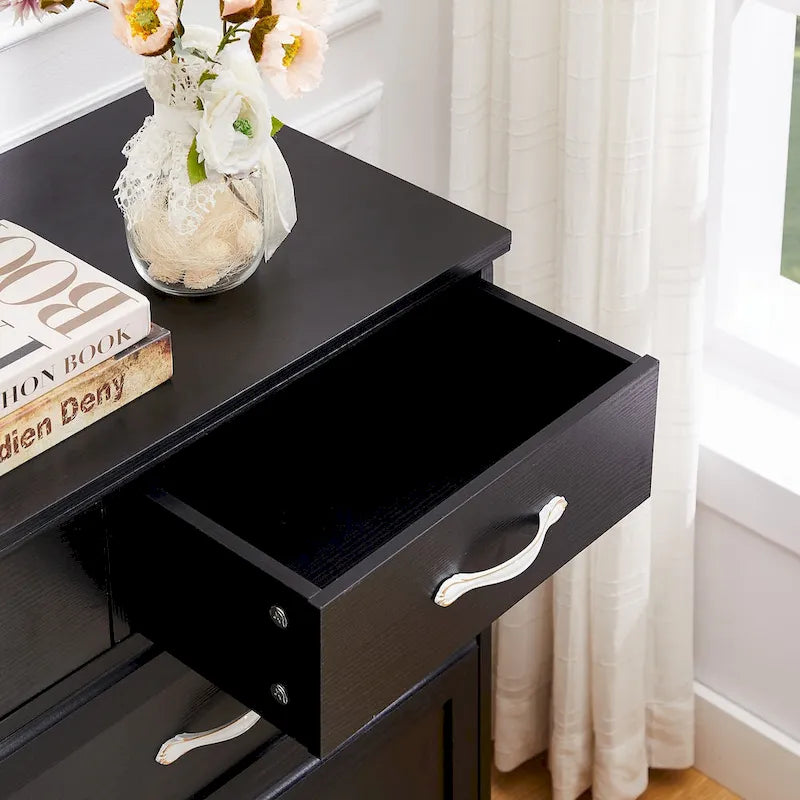 Bedroom dresser, 9 drawer long dresser with antique handles, wood chest of drawers for kids room, living room, entry and hallway