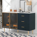 Modern Sideboard Buffet Cabinet with Glass Doors, 3 Drawers and Gold Metal Legs