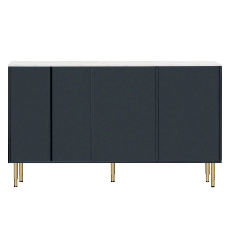 Modern Sideboard Buffet Cabinet with Glass Doors, 3 Drawers and Gold Metal Legs