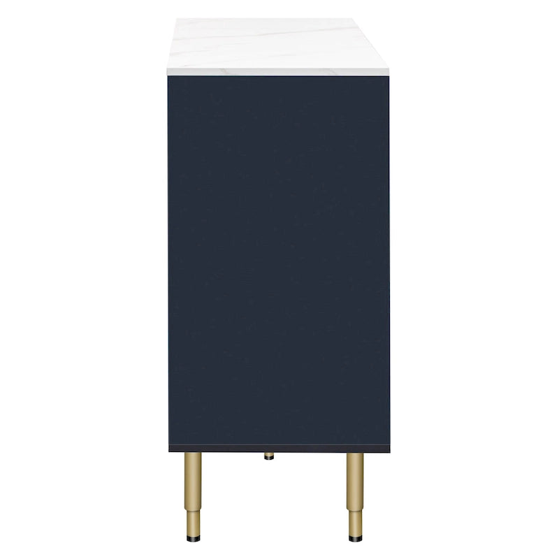 Modern Sideboard Buffet Cabinet with Glass Doors, 3 Drawers and Gold Metal Legs