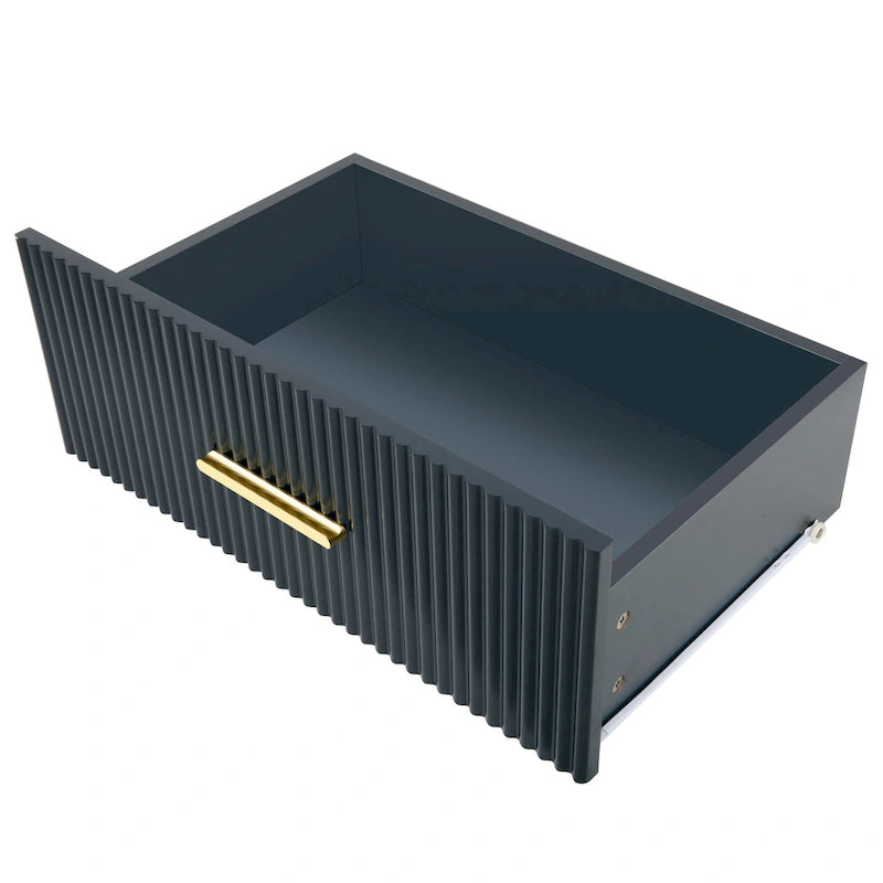 Modern Sideboard Buffet Cabinet with Glass Doors, 3 Drawers and Gold Metal Legs