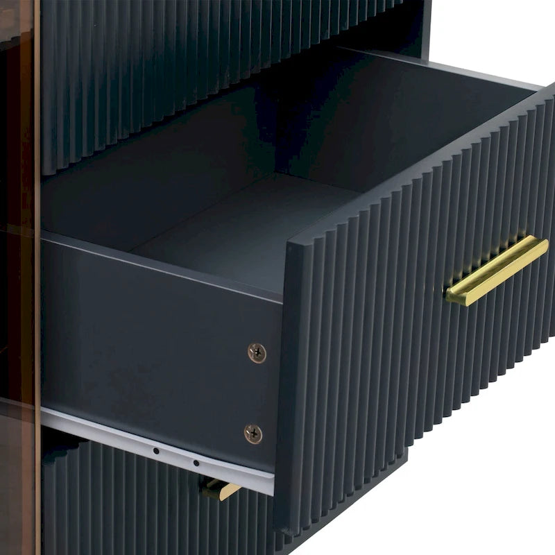 Modern Sideboard Buffet Cabinet with Glass Doors, 3 Drawers and Gold Metal Legs