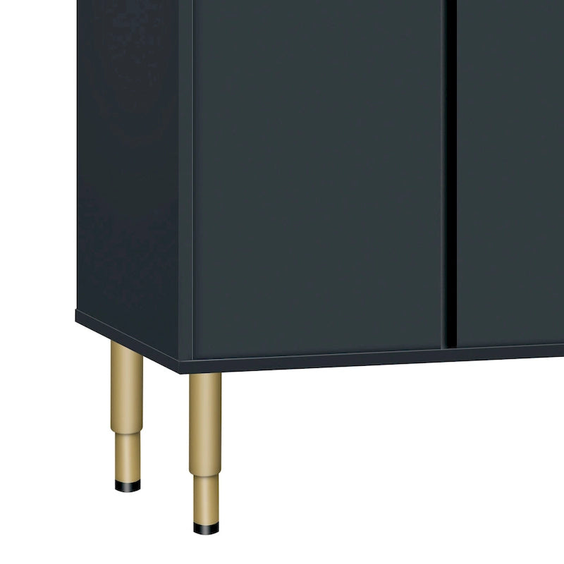 Modern Sideboard Buffet Cabinet with Glass Doors, 3 Drawers and Gold Metal Legs