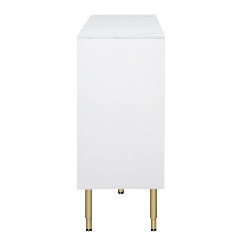 Modern Sideboard Buffet Cabinet with Glass Doors, 3 Drawers and Gold Metal Legs