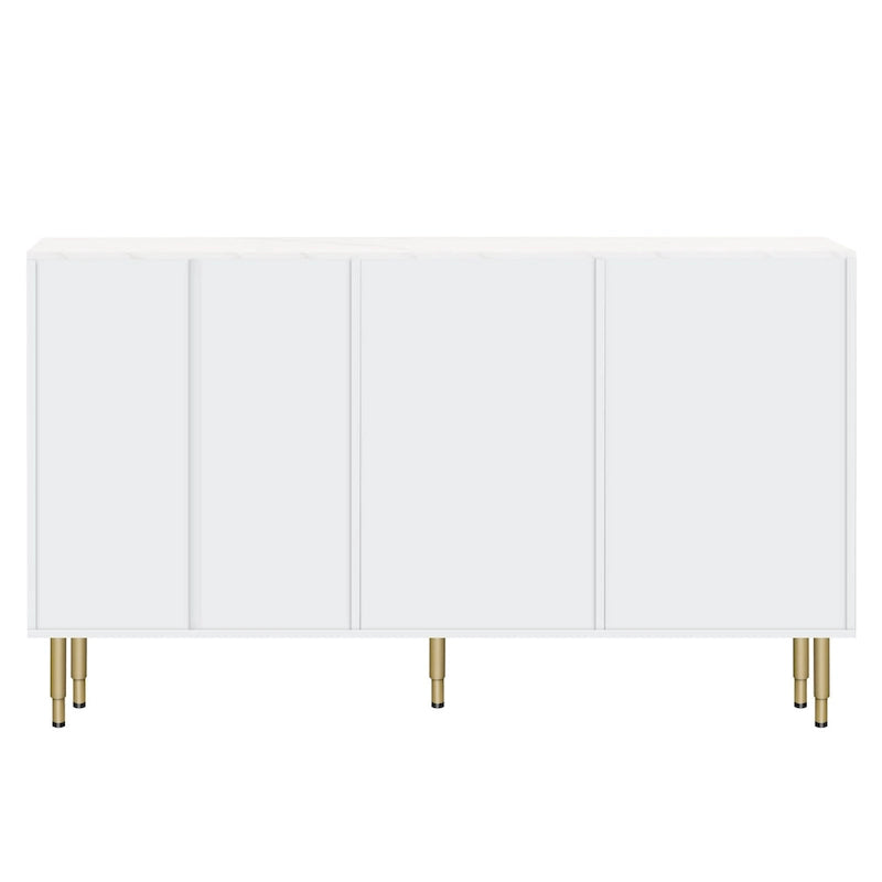 Modern Sideboard Buffet Cabinet with Glass Doors, 3 Drawers and Gold Metal Legs
