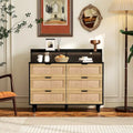 6-Drawer Rattan Storage Cabinet with LED Lights and Power Outlet for Bedroom, Living Room