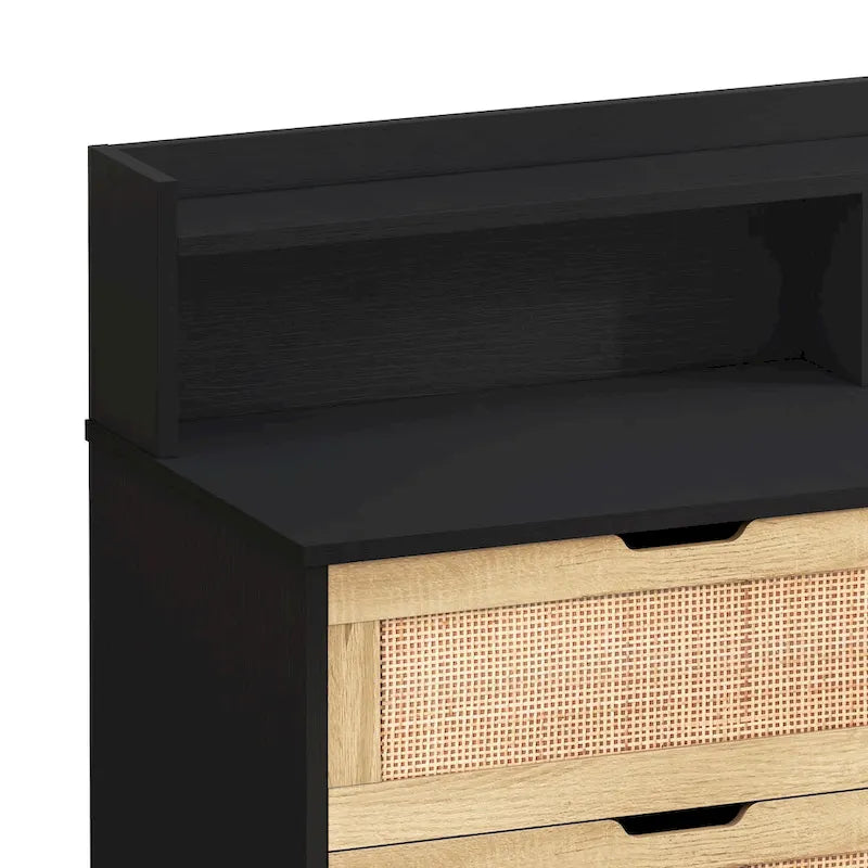 6-Drawer Rattan Storage Cabinet with LED Lights and Power Outlet for Bedroom, Living Room
