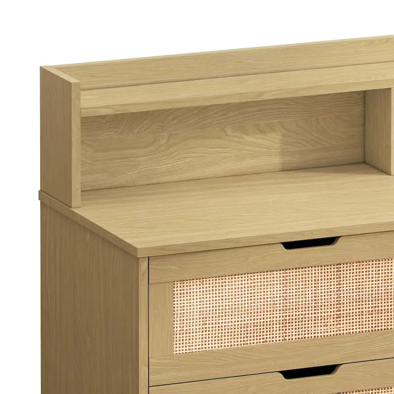 6-Drawer Rattan Storage Cabinet with LED Lights and Power Outlet for Bedroom, Living Room