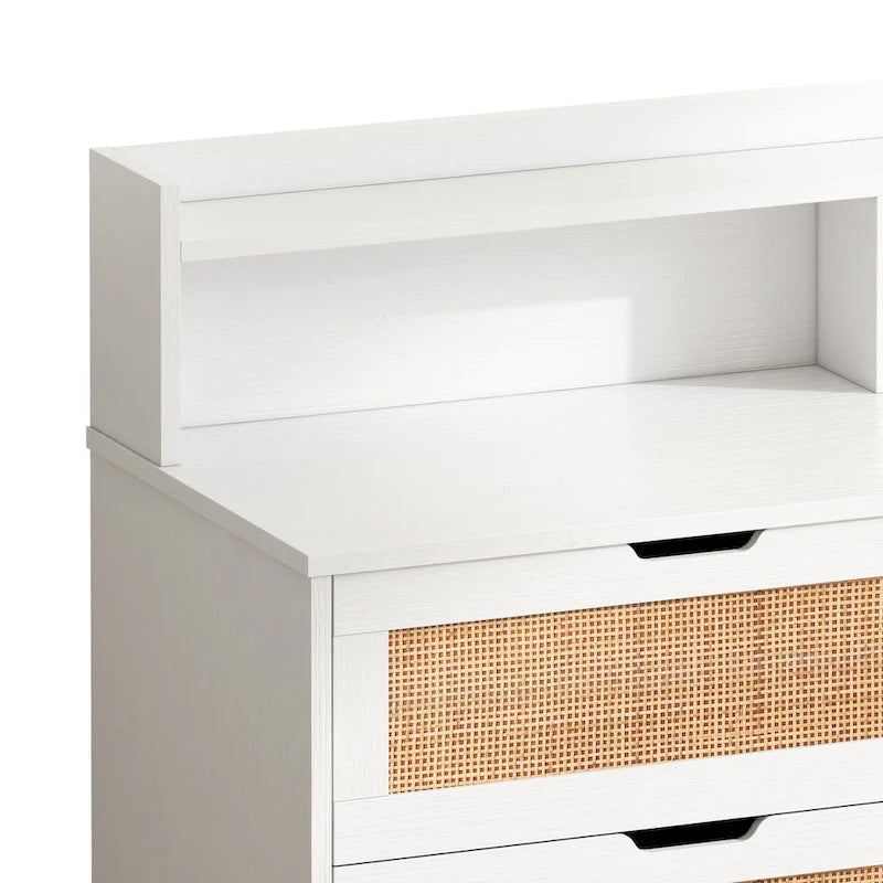 6-Drawer Rattan Storage Cabinet with LED Lights and Power Outlet for Bedroom, Living Room