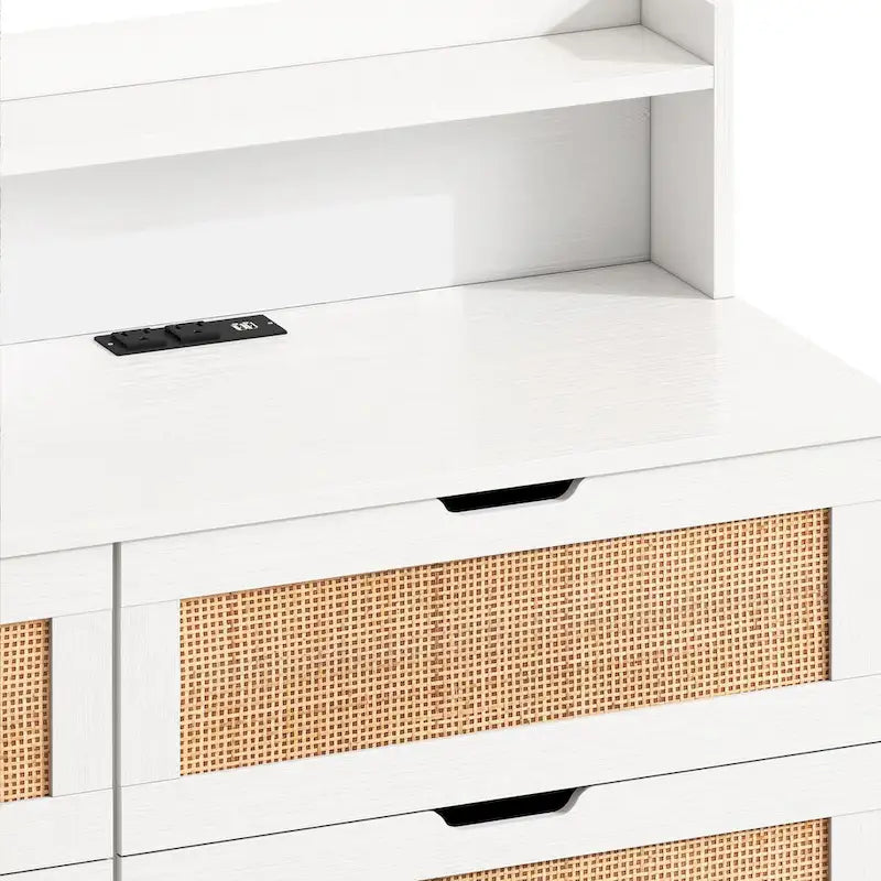 6-Drawer Rattan Storage Cabinet with LED Lights and Power Outlet for Bedroom, Living Room