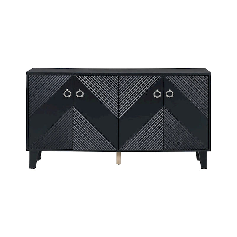 60-Inch Geometric Pattern Sideboard Cabinet with Adjustable Shelves and Round Handles