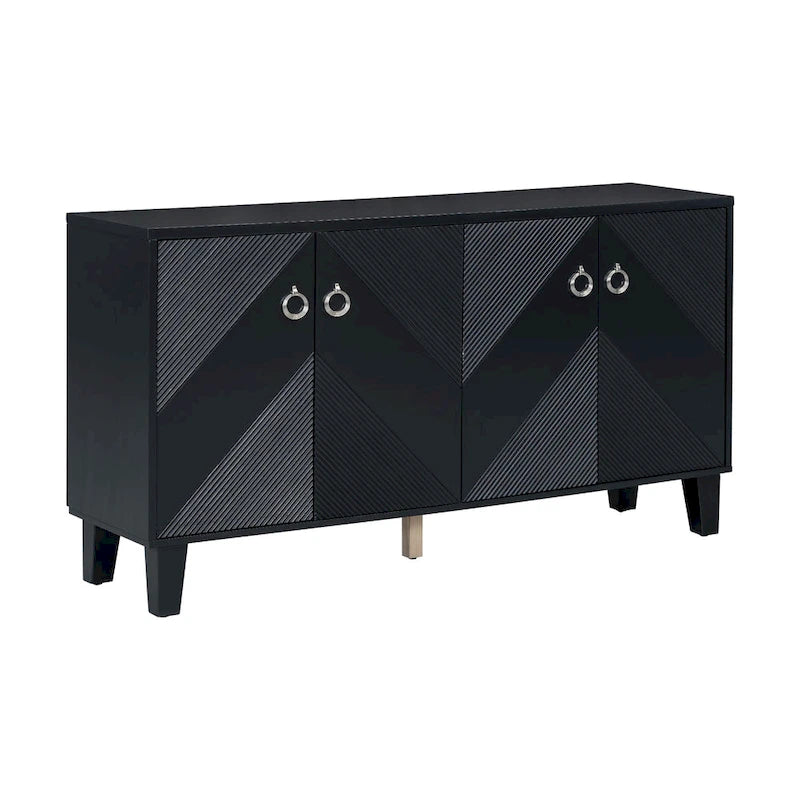 60-Inch Geometric Pattern Sideboard Cabinet with Adjustable Shelves and Round Handles