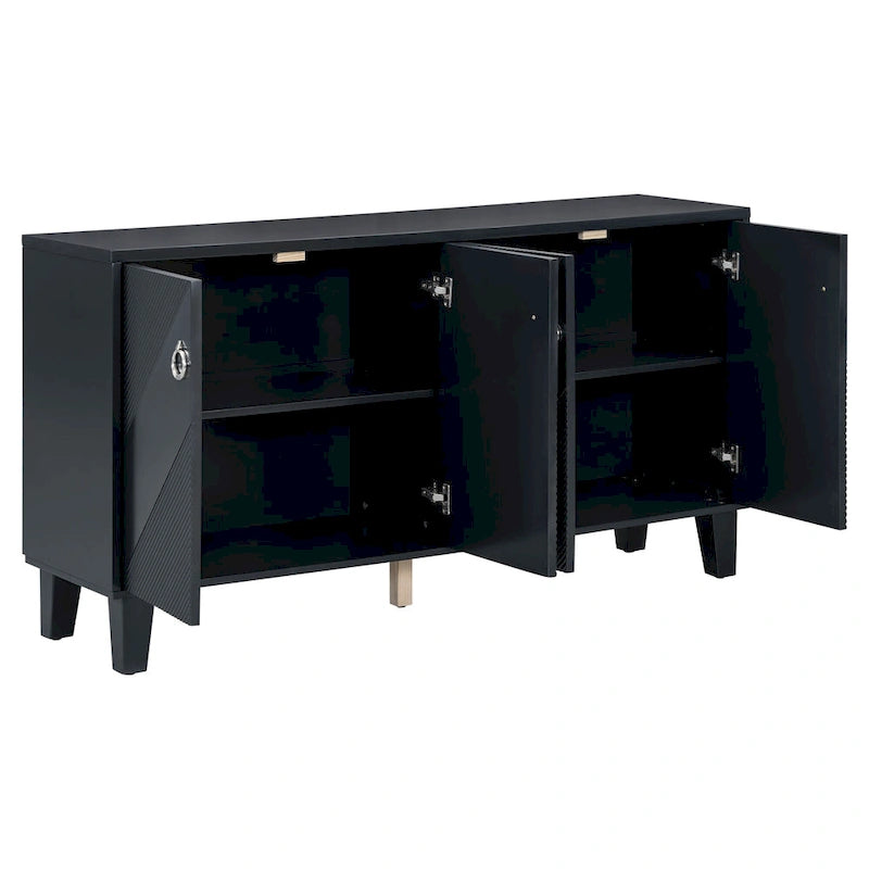 60-Inch Geometric Pattern Sideboard Cabinet with Adjustable Shelves and Round Handles