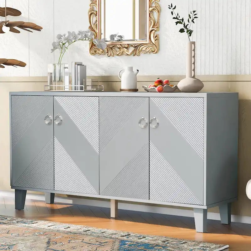 60-Inch Geometric Pattern Sideboard Cabinet with Adjustable Shelves and Round Handles