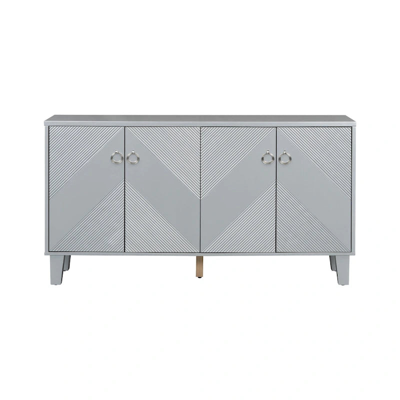 60-Inch Geometric Pattern Sideboard Cabinet with Adjustable Shelves and Round Handles