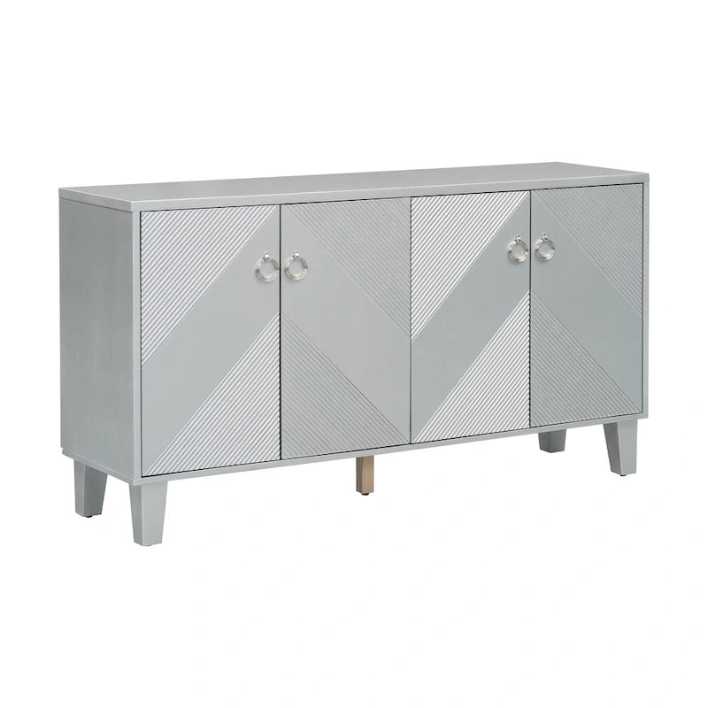 60-Inch Geometric Pattern Sideboard Cabinet with Adjustable Shelves and Round Handles