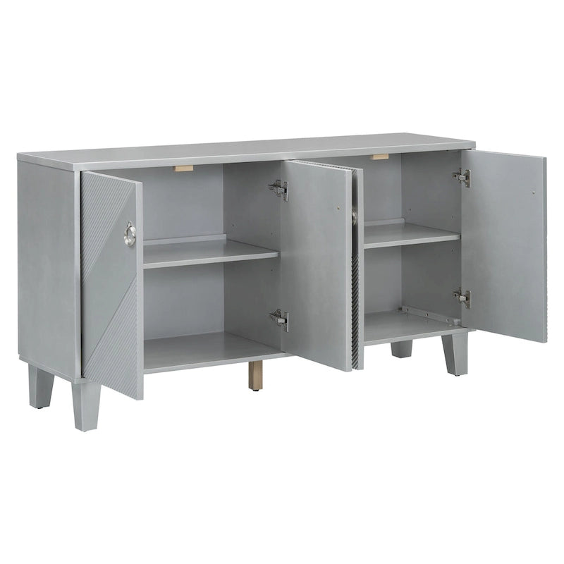 60-Inch Geometric Pattern Sideboard Cabinet with Adjustable Shelves and Round Handles