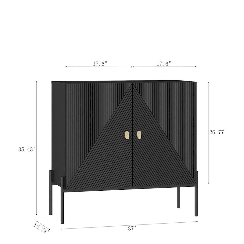 Black Sideboard Buffet Cabinet with 2 Drawers, 2 Cabinets and 6-Bottle Wine Rack