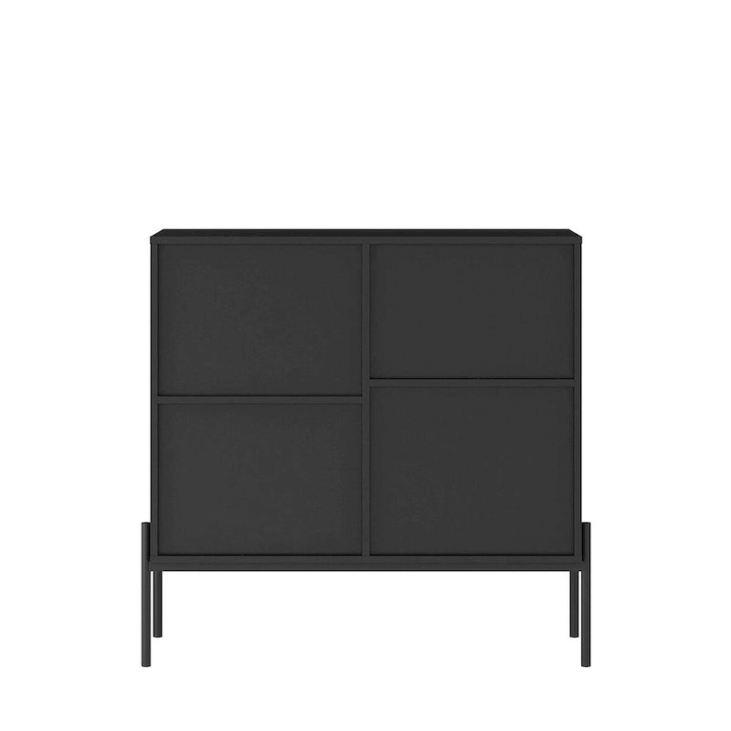 Black Sideboard Buffet Cabinet with 2 Drawers, 2 Cabinets and 6-Bottle Wine Rack