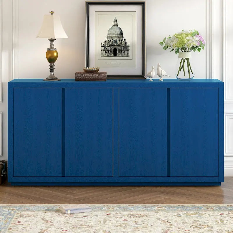 Four-Door Sideboard with Ash Veneer Finish and Adjustable Shelves for Hallway, Living Room