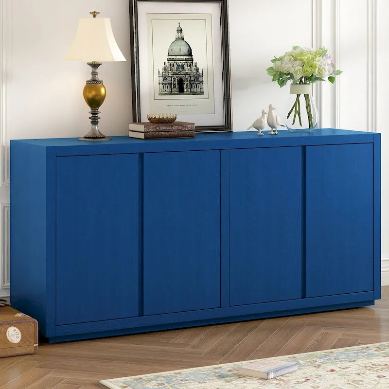 Four-Door Sideboard with Ash Veneer Finish and Adjustable Shelves for Hallway, Living Room
