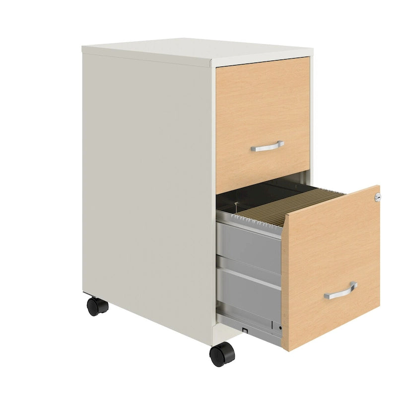 Mobile 2-Drawer Metal Vertical File Cabinet with Locking Drawers and Wood Pattern Front